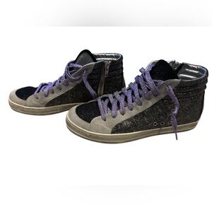 P448 Women's High-Top Sneakers Size 39 with Glitter and Suede Details
